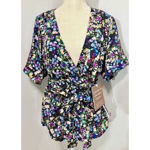 NEW Hazel & Folk Melody Viola Floral Front Or Back Wrap Top Boho M / L Msrp $189